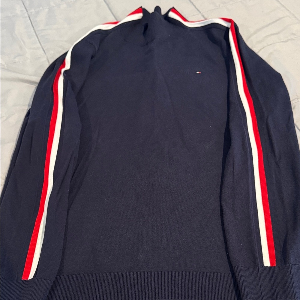 Tommy Hilfiger Navy Sweater with Red and White Stripes